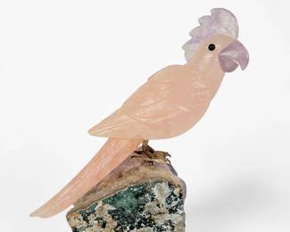 Hand-Carved Brazilian Rose Quartz Cockatoo
