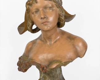 Richard Aurili 'Bust of a Woman' Polychrome Terracotta 