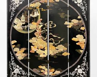 Chinese Lacquer & Inlaid Goddess Motif Screen