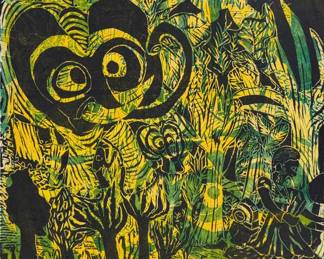 Tunde Odunlade Linocut on Rice Paper