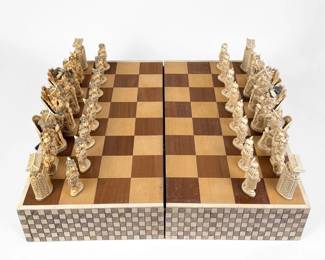 Chinese Carved Hippo Bone Chess Set