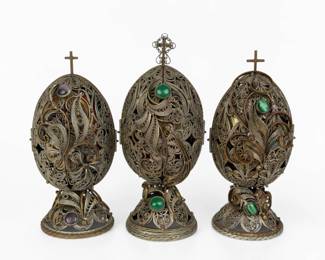 (3) Russian Filigree Silver Folding Icon Eggs