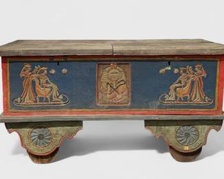 Antique Egyptian Wooden Chest on Wheels