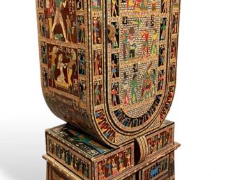 Small Egyptian Themed Inlaid & Painted Cabinet 