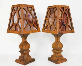 Pair of Arts & Crafts Table Lamps W/ Slag Glass