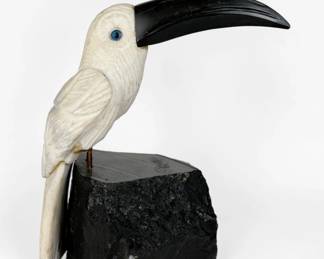 Vintage Carved Marble & Obsidian Toucan Sculpture
