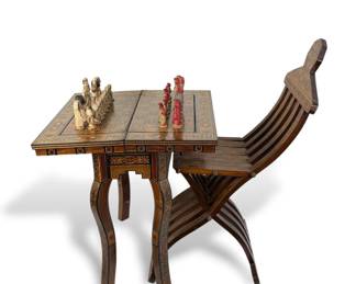 Syrian & Egyptian-Style Inlaid Game Table & Chair