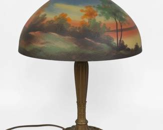 Jefferson Lamp Co.  Reverse Painted 'Landscape' Table Lamp