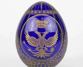 Faberge-Style Cobalt Blue Glass Russian Egg