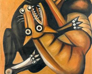 Attributed to Ang Kiukok 'Dogfight' Oil on Canvas (C)