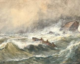 Hugo Anton Fisher 'Stormy Maritime Scene' Watercolor on Paper