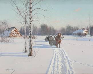 Andrei Afanasievich Egorov 'Winter Landscape' Gouache on Board
