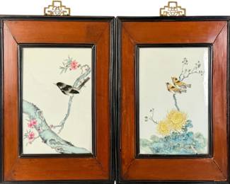 Pair of Chinese Famille Rose Porcelain Plaques
