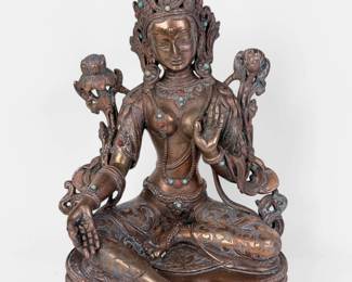 Tibetan Copper, Coral, & Turquoise "Green Tara" Figure