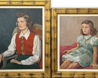 Pair of 'Mother and Child Portraits' Oil on Canvas