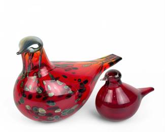 Pair of Ruby Red "Rubiinilintu" Iittala Toikka Birds