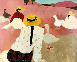 Jacqueline Rochester "Geese Herders" Oil on Canvas