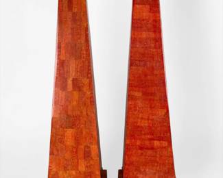 Pair of Red Coconut Shell Obelisks