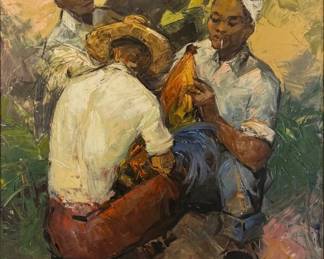 Cesar Buenaventura 'The Workers' Oil on Canvas