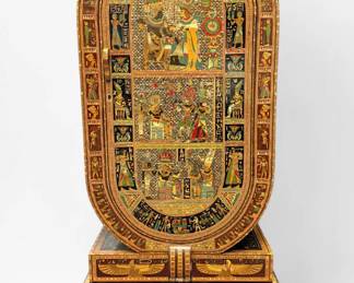 Large Egyptian Themed Inlaid & Painted Cabinet