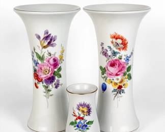 (3) Meissen Flower Motif Vases