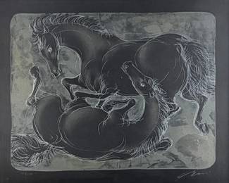 Hans Erni "Two Horses" Lithograph