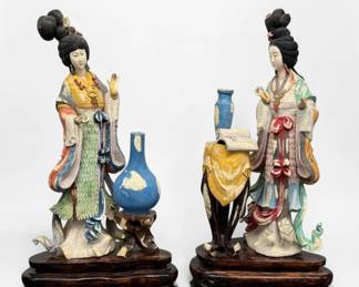 Pair of Chinese Painted Bone Figures