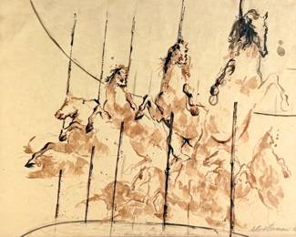 Leroy Neiman "Wooden Horse Carousel" Watercolor on Paper