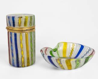 Murano Zanfirico Ashtray & Box