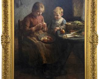 Evert Pieters 'Apple Peeling' Oil on Canvas