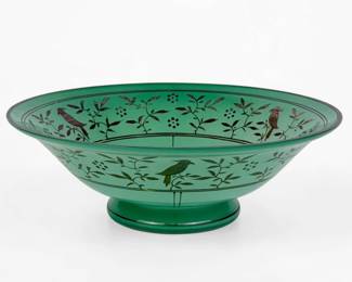 Czech Depression-Era Glass W/ Silver Bird Motif