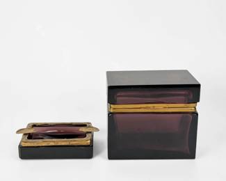 Murano-Style Purple Glass Box & Ashtray