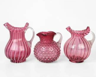 (3) Pink Fenton Glass Pitchers