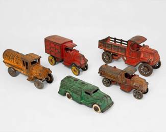 (5) Antique Cast Iron Toy Cars (F)