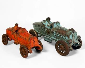 (2) Antique Cast Iron Racing Toy Cars (C)
