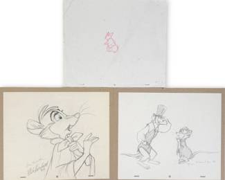 (3) Original Graphite on Paper Animation Cels