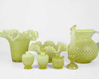 (7pcs) Uranium Glass Fenton Glassware