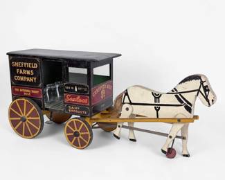 Vintage Sheffield Farms Co. Wooden Dairy Toy Wagon