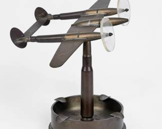 WWII Trench Art Plane Desk Model Ashtray