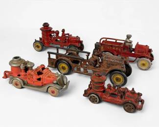 (5) Antique Cast Iron Firetrucks (I)