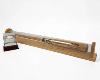 Signed Ryan Sandberg Baseball Bat and Ball
