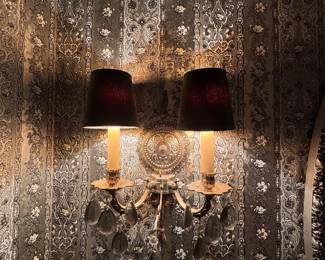 Pair of double armed brass wall sconces - will require assistance for removal