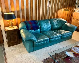Turquoise leather sofa
