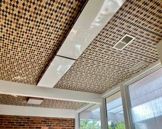 Harlequin wallpaper on the kitchen ceiling