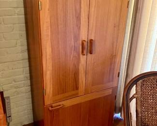 Teak cabinet with fold out desk and chair