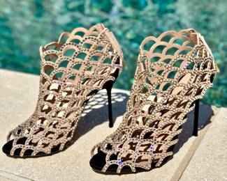$280 - Sergio Rossi crystal peep toe pumps, size 38