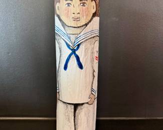 $40 - Hand painted wooden sailor, signed - 12” tall