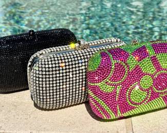 Left to right ($60 -Boutique black crystal clutch, 6" x 4") ($30 - Taleen evening clutch, 7" x 3.5) ($60 - Boutique crystal clutch, 6" x 4")