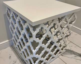 $48 - decorative, white square accent table - 16L x 16W x 18H