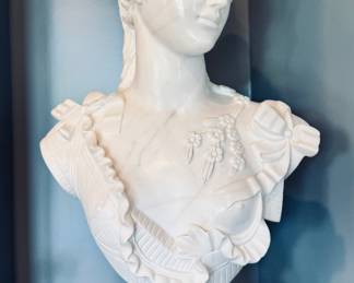$700 - Polished natural stone classical style female bust sculpture, 14L x 6W x 24H